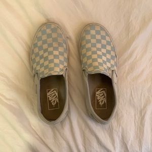 Light Blue Checkered Slip-on Vans.